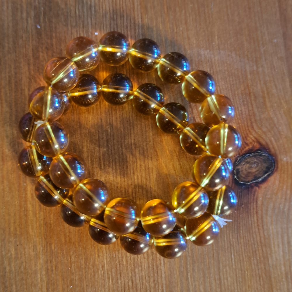Amber-Tone Beaded Stretch Bracelet